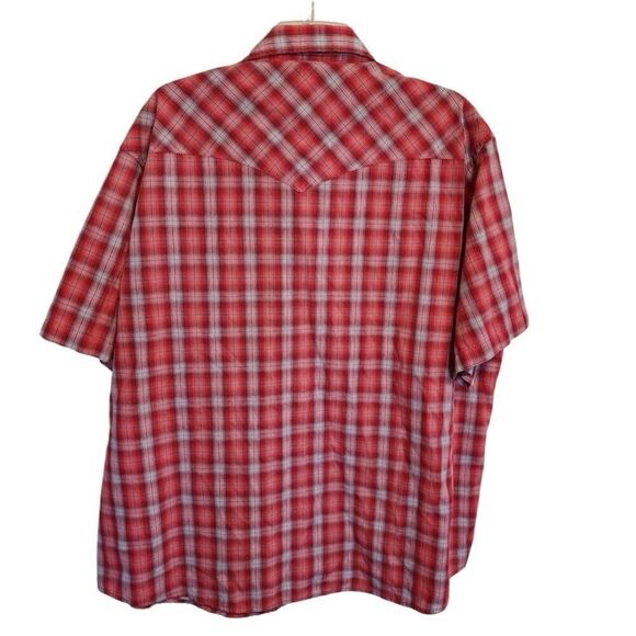 Wrangler- Mens 2XL Red Plaid Short Sleeve Pearl Snap Western Casual Shirt - Picture 3 of 7